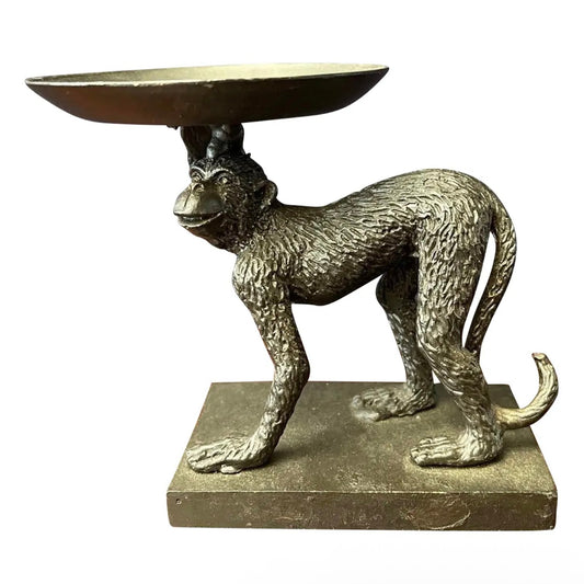 Vintage Cast Iron Monkey Stand Ashtray/Card Tray Trinket Dish