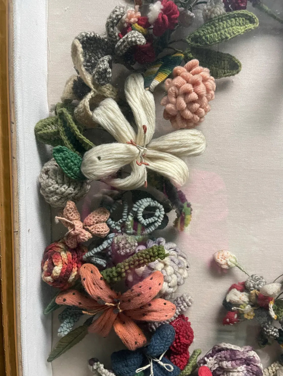 Late 19th Century Victorian Felt Art Memorial Wreath in Shadow Box