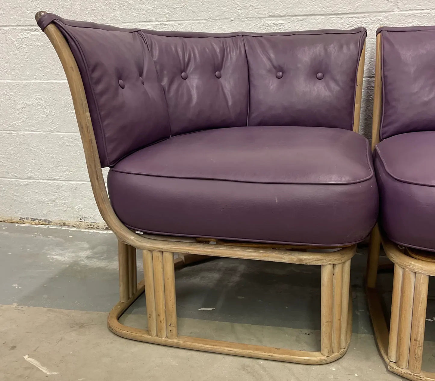 Mid 20th Century Vintage Purple Leather & Teak 3 Piece Sectional Sofa