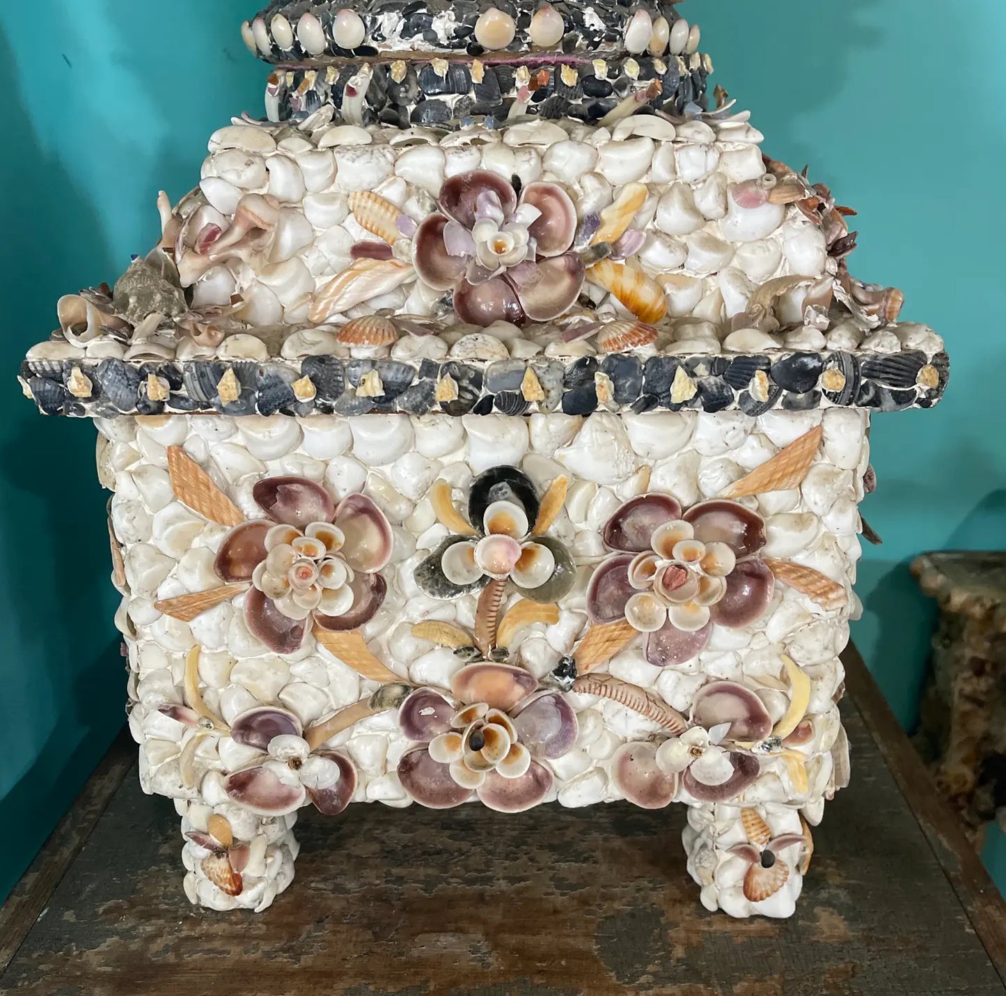 Vintage Shell Vase and Pedestal