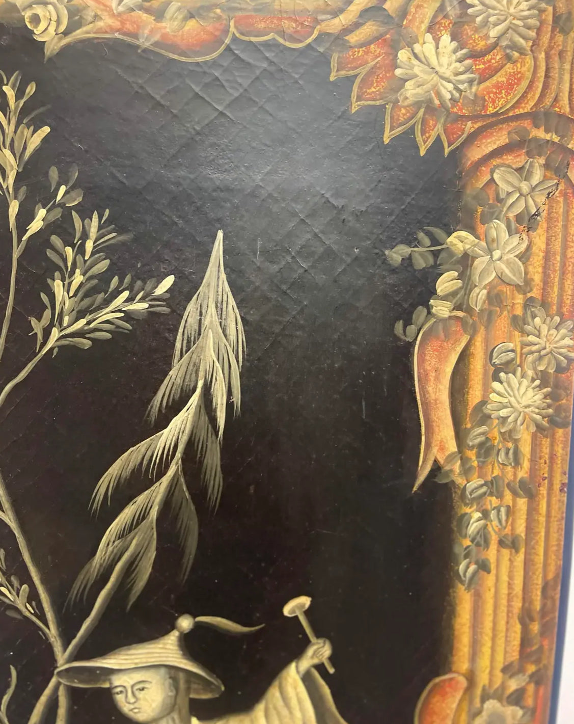 1980s Pair of Painted Wooden Panels in the Asian Style