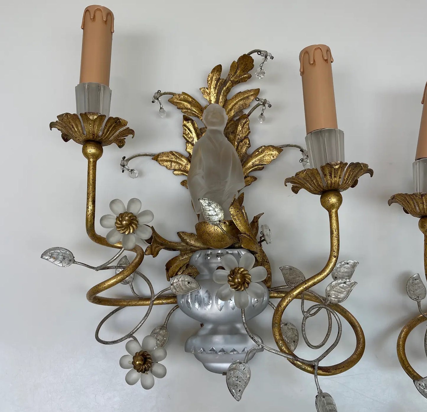 Pair of 1960s Crystal Chinoiserie Wall Sconces Attributed to Sherle Wagner