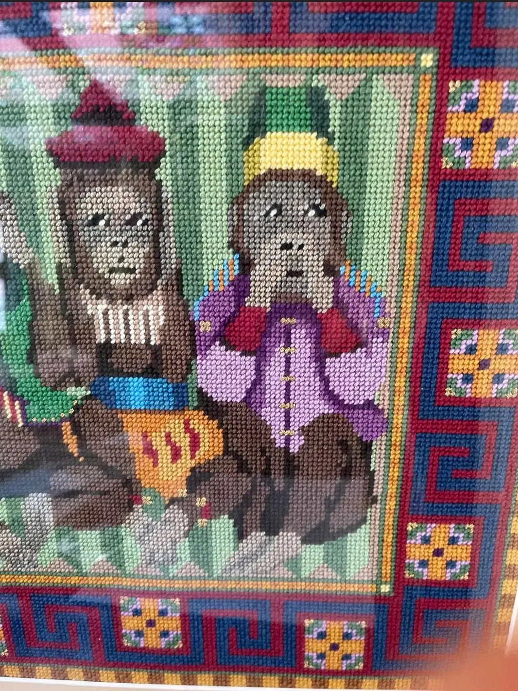 1980s Needlework Picture of Three Monkeys