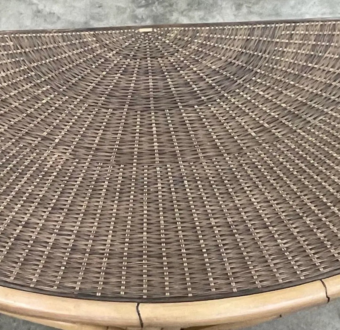 A Pair of Large Rattan and Bamboo Demilune Tables by John Hutton for Donghia