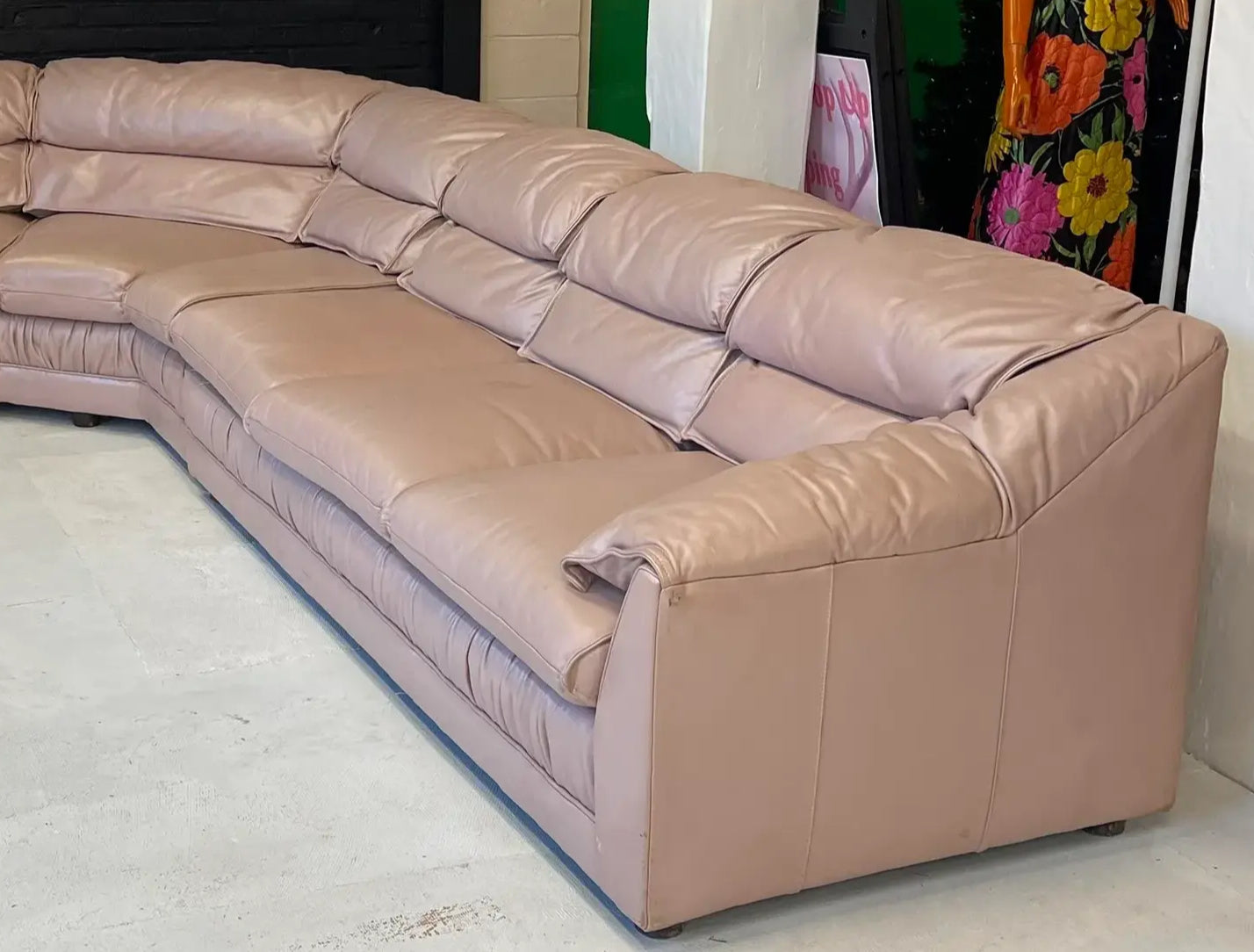 1980s Vintage Large Light Mauve Leather Sectional