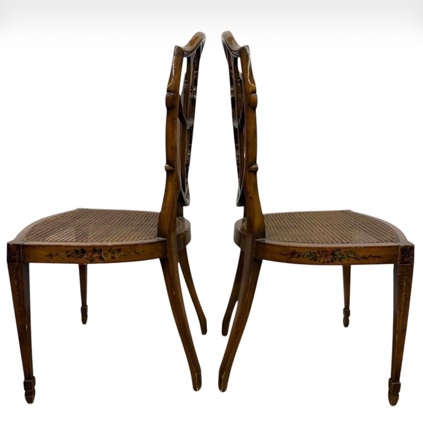 Pair of Antique 19th Century English Federal Hepplewhite Caned Side Chairs