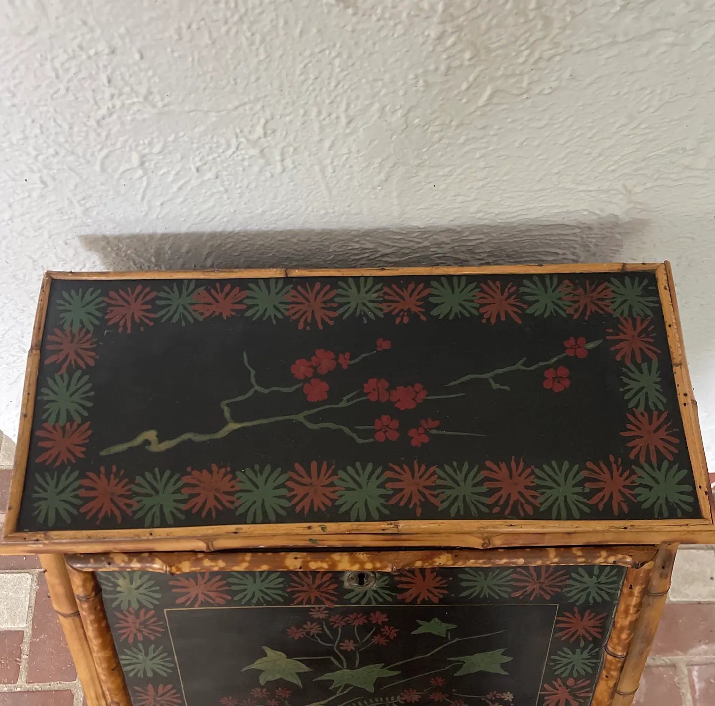 1950s Vintage English Tortoise Bamboo Slant Front Desk