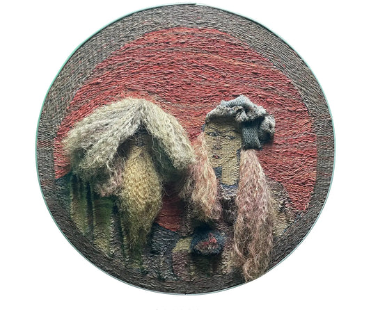 Large Mid-Century Modern Fiber Art Double Portrait by Karlo Djurovich