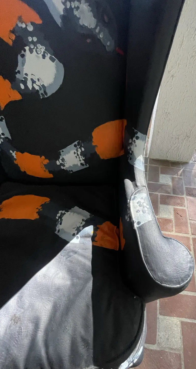 1990s Vintage Wing Chair With Snake Painted Fabric