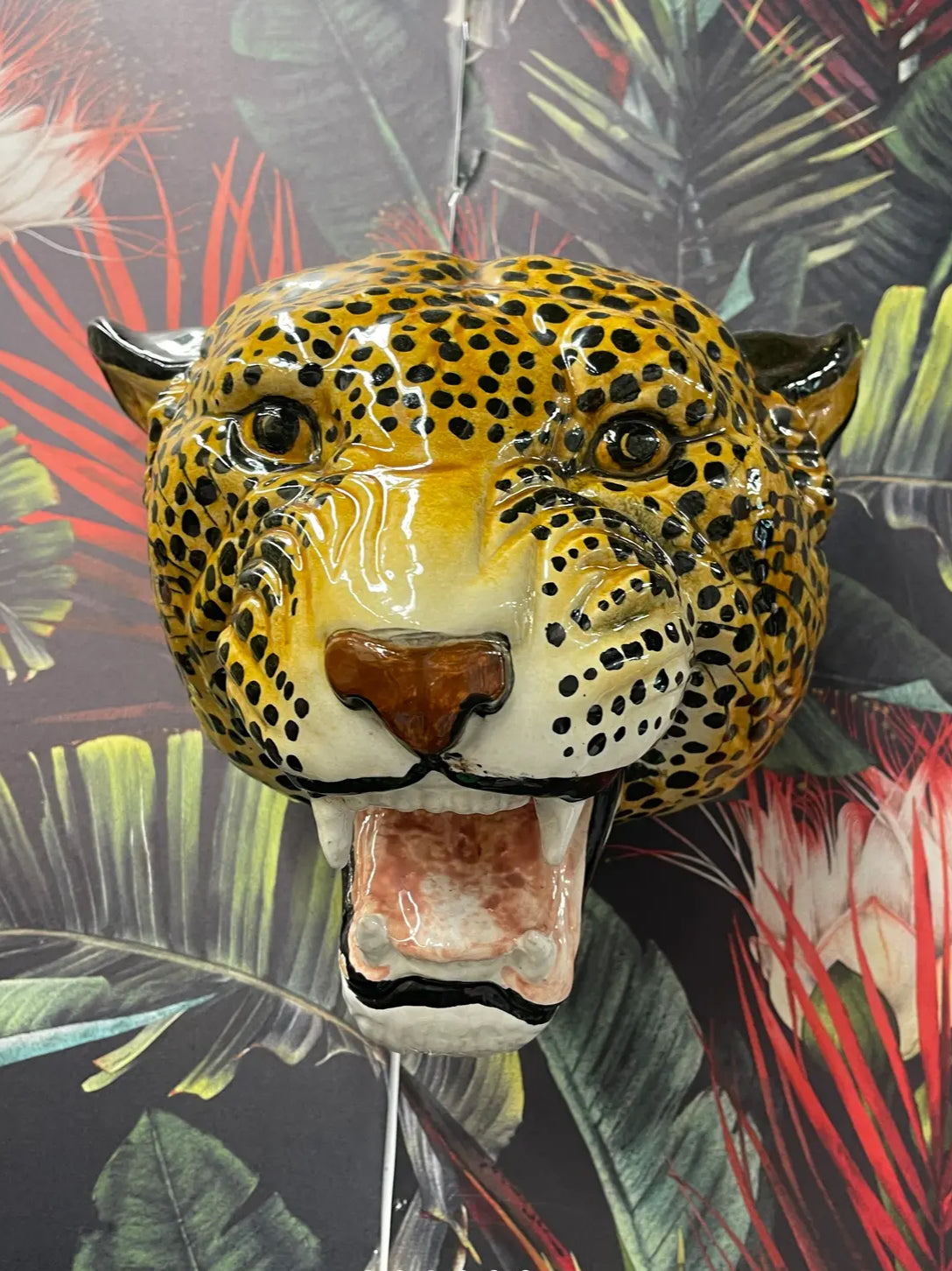 Pair of Vintage 1970s Italian Glazed Terra Cotta Leopard Wall Sculptures