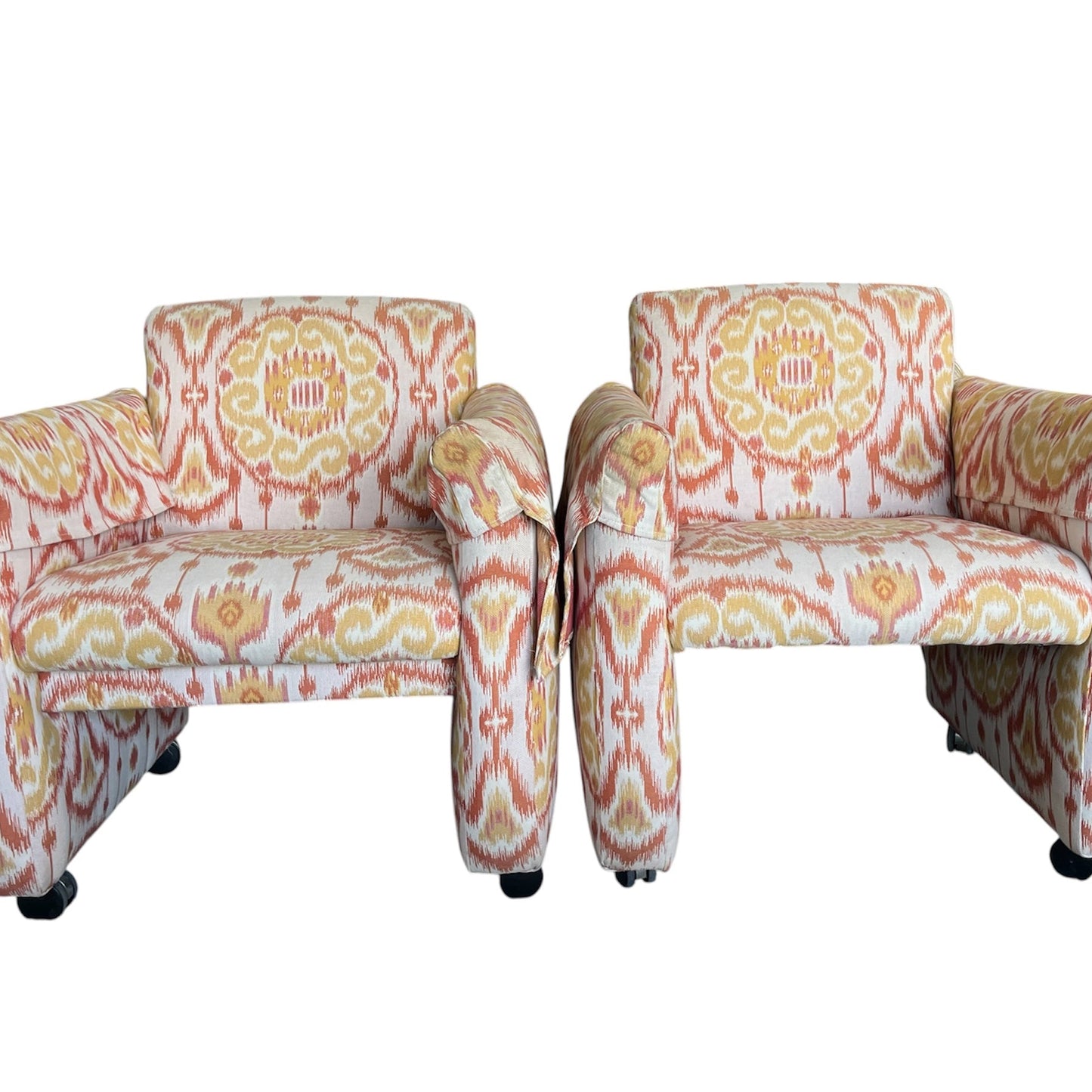 Vintage Pair of Upholstered Ikat Armchairs