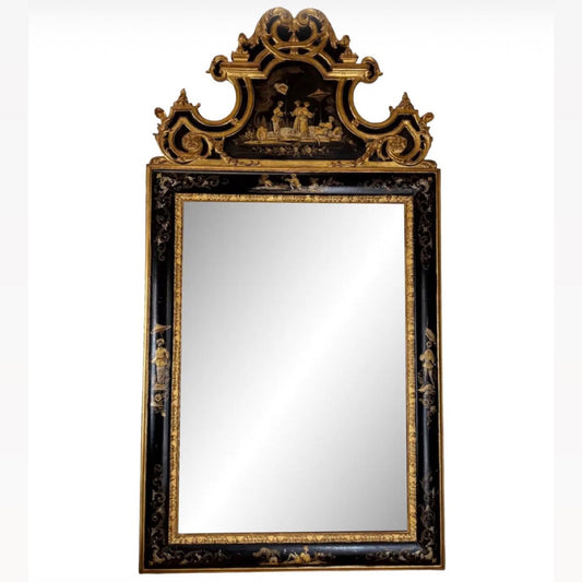 1940s Large Italian Chinoiserie Mirror With Hand Painted Details