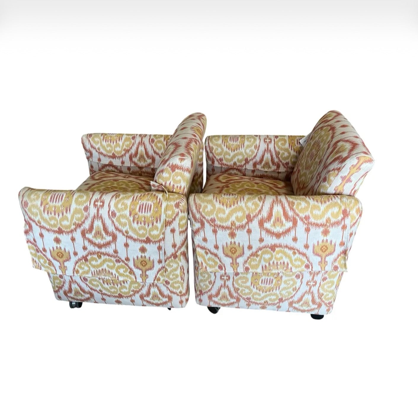 Vintage Pair of Upholstered Ikat Armchairs