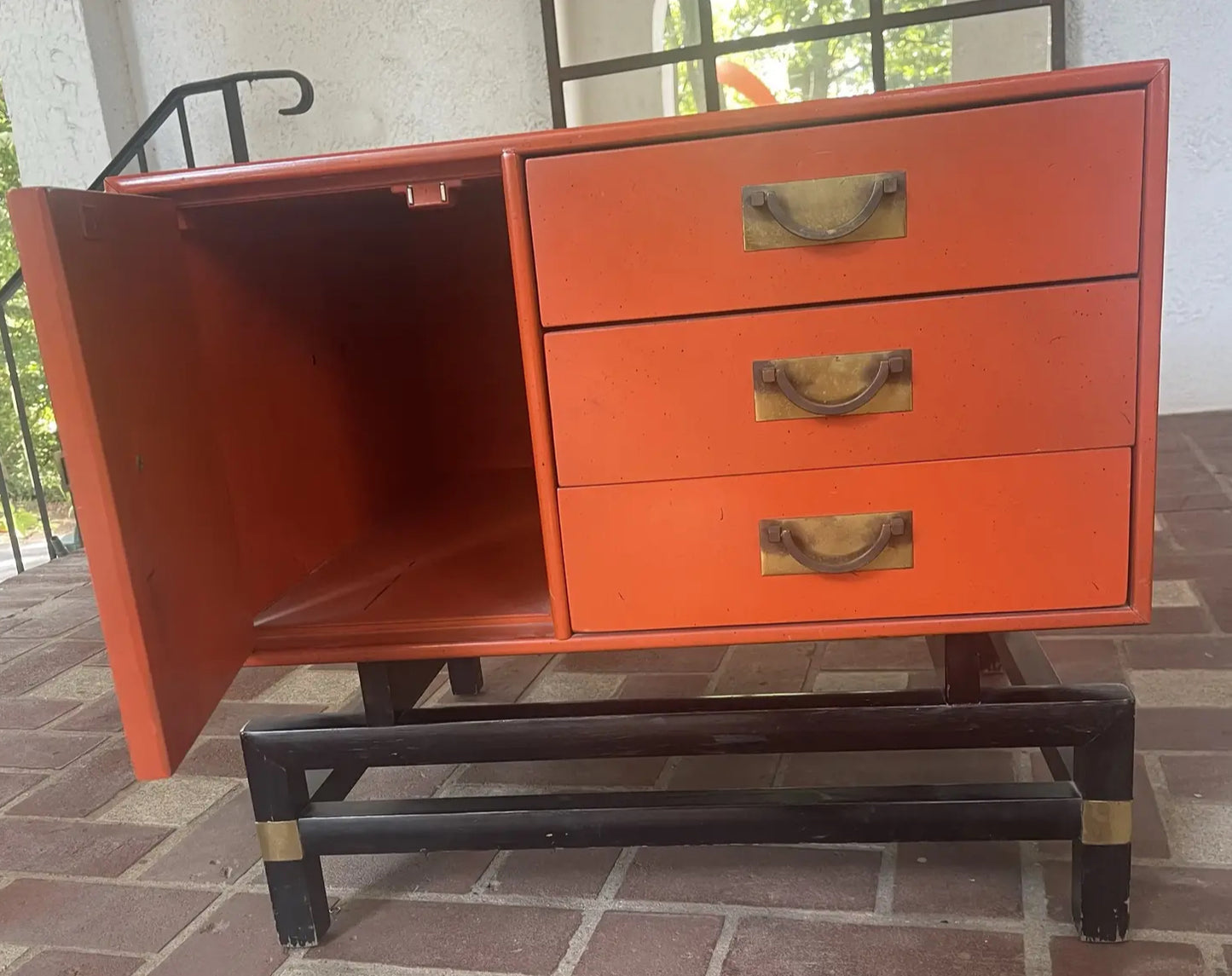 1960s Mid Century Asian Inspired Orange Bedside Table by j.b. Van Sciver Co