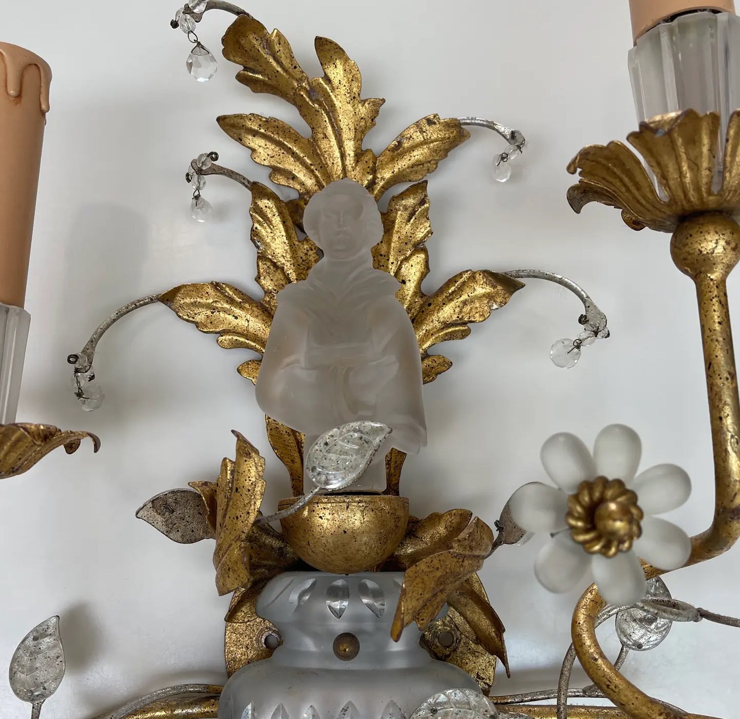 Pair of 1960s Crystal Chinoiserie Wall Sconces Attributed to Sherle Wagner