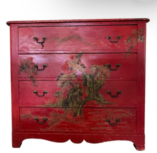 Red Antique Chinoiserie Chest of Drawers