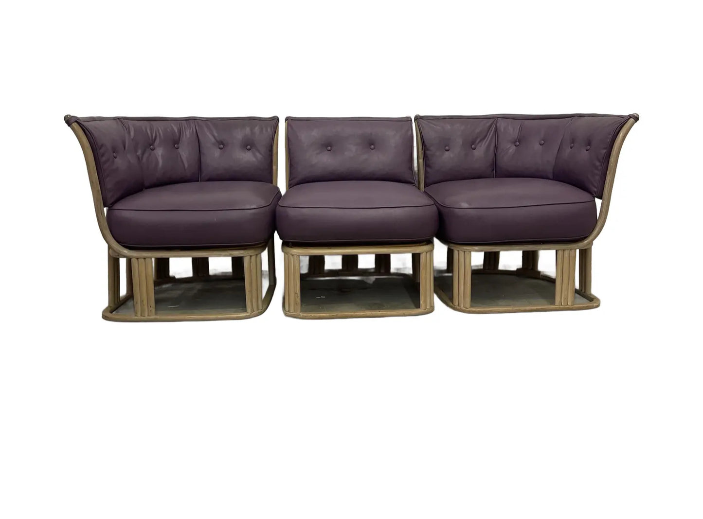 Mid 20th Century Vintage Purple Leather & Teak 3 Piece Sectional Sofa