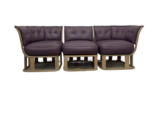 Mid 20th Century Vintage Purple Leather & Teak 3 Piece Sectional Sofa