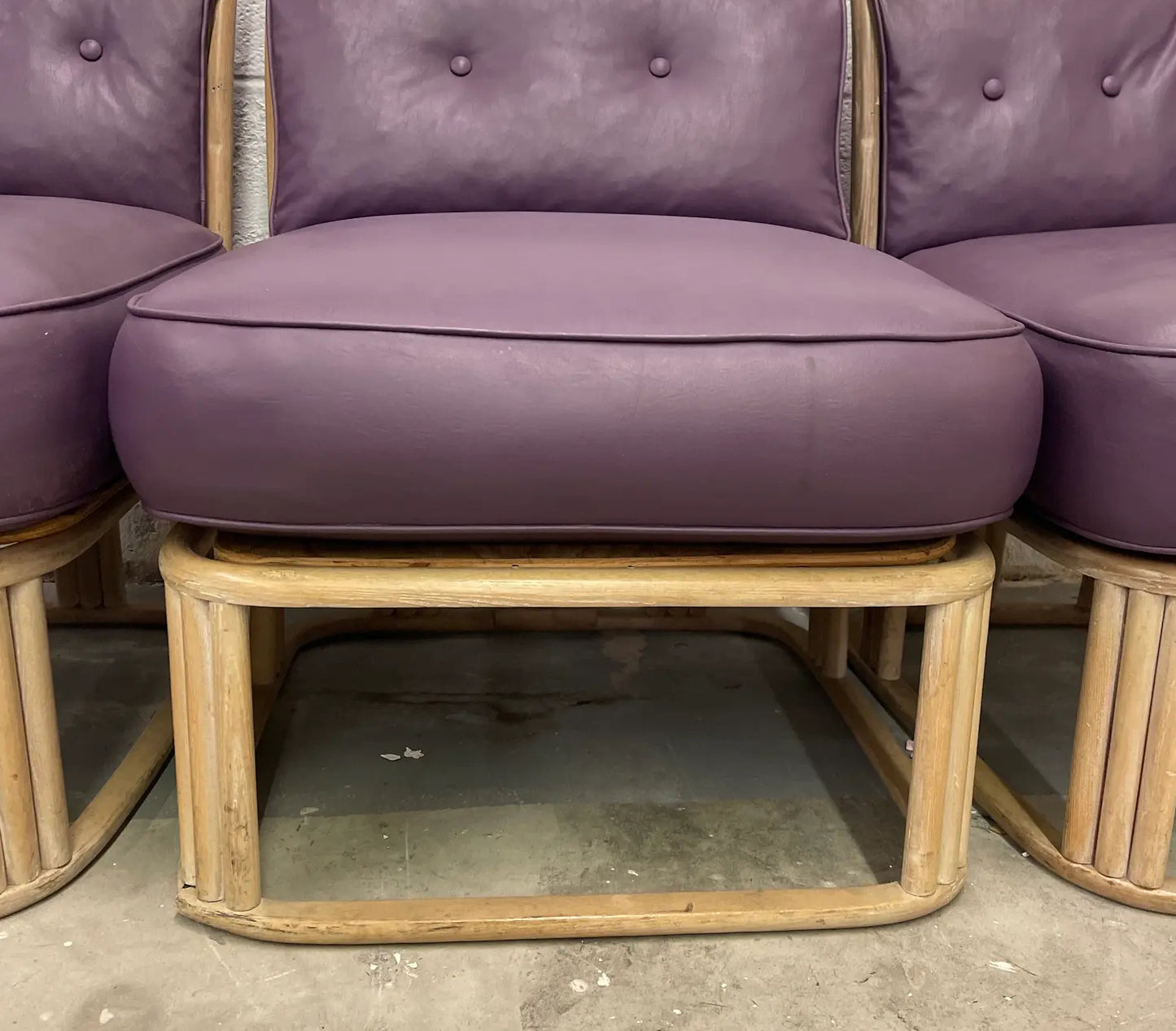 Mid 20th Century Vintage Purple Leather & Teak 3 Piece Sectional Sofa
