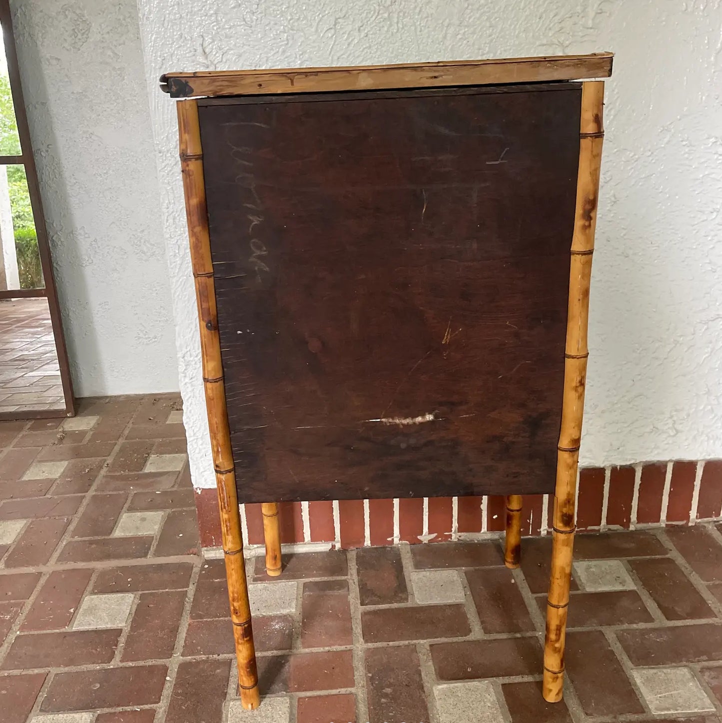1950s Vintage English Tortoise Bamboo Slant Front Desk