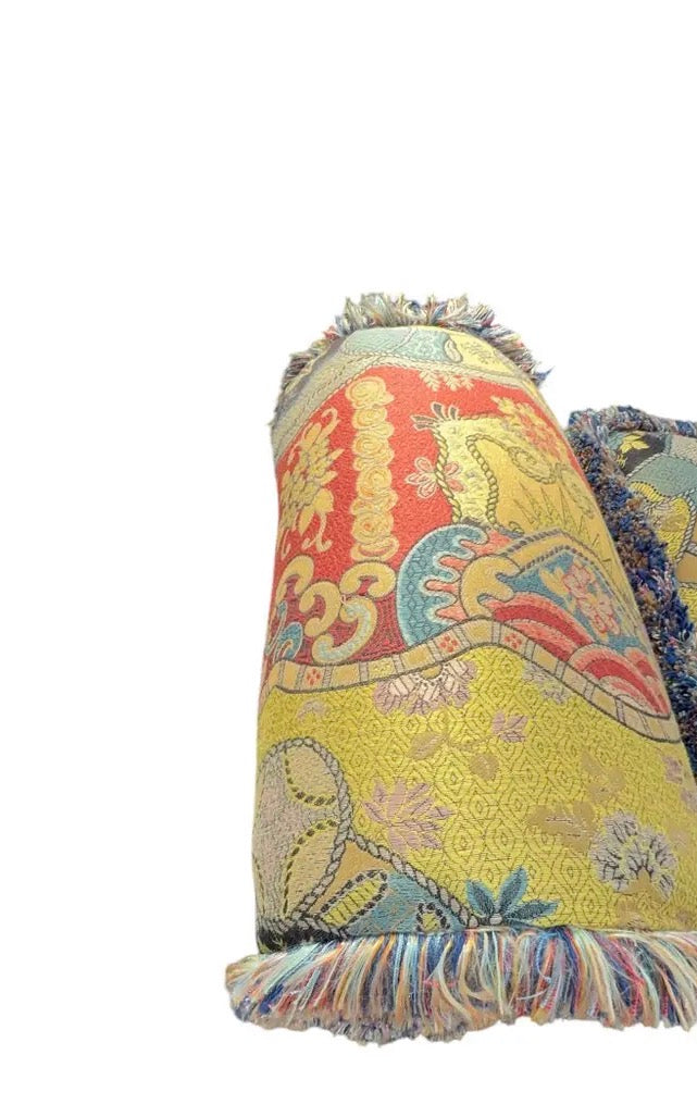 1980s Upholstered Tapestry Stool with Fringe