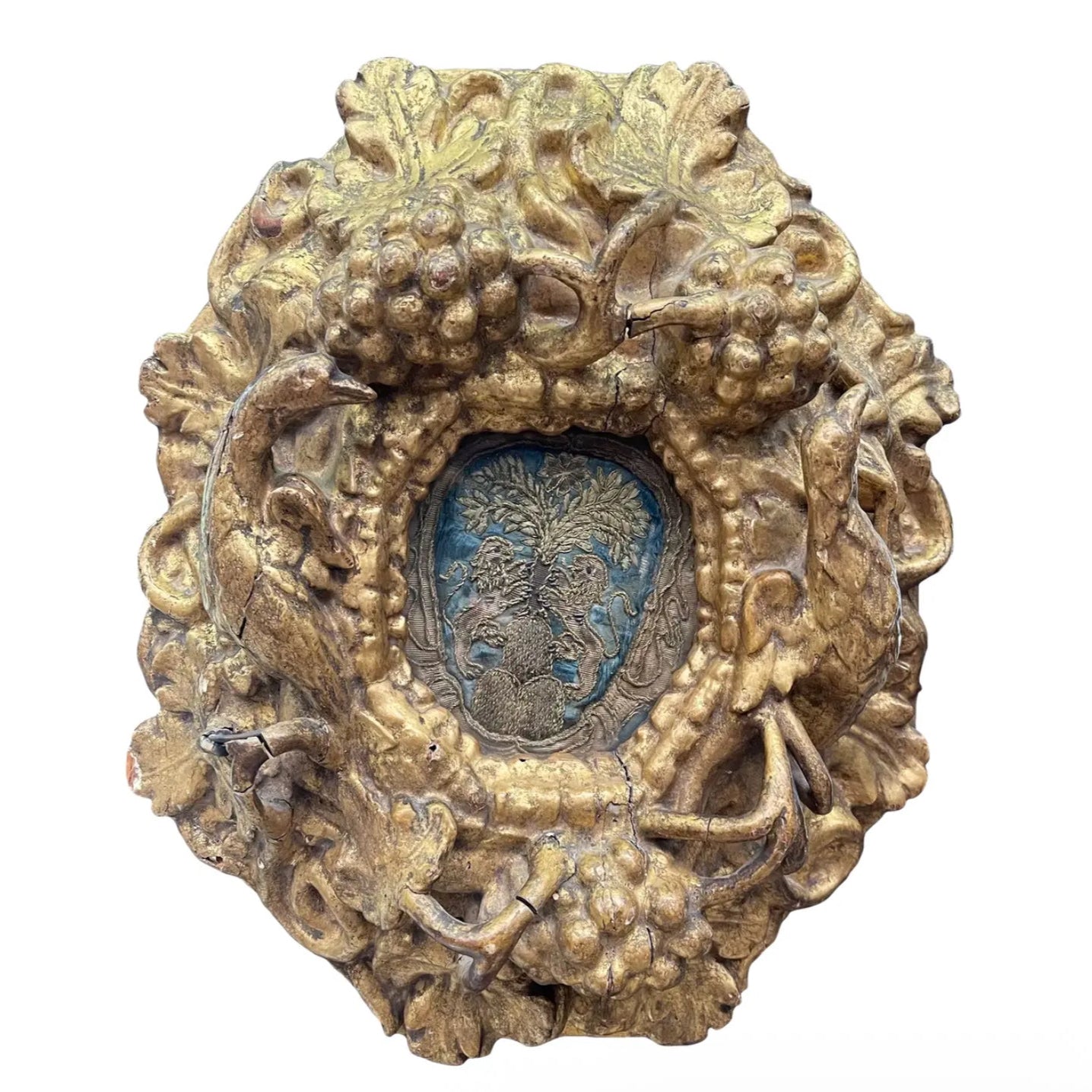 Antique 18th Century Gilt Carved Frame and Needlework