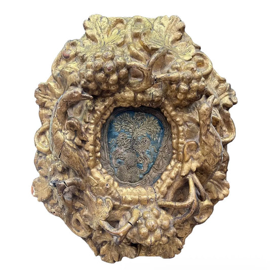 Antique 18th Century Gilt Carved Frame and Needlework