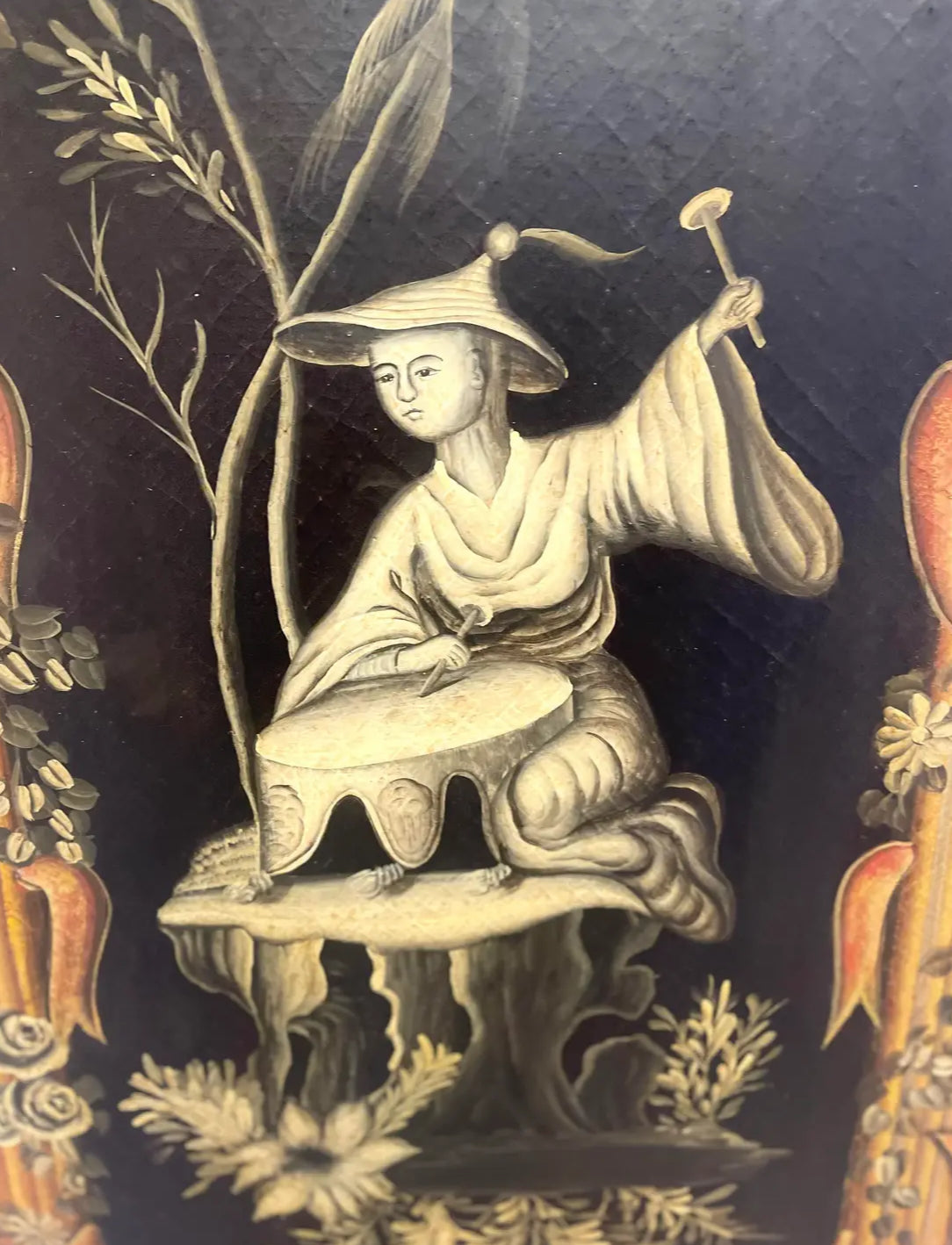 1980s Pair of Painted Wooden Panels in the Asian Style