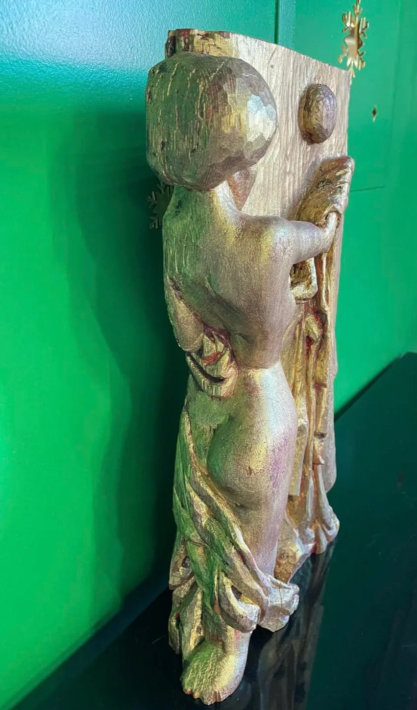 1970s A Carved Wooden Sculpture of a Woman With Gilt Surface