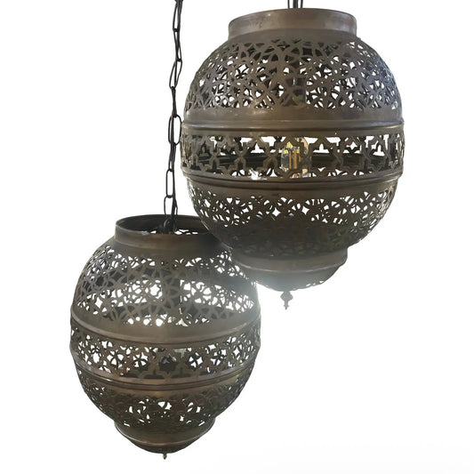 Set of 2 Vintage Moroccan Brass Hanging Lights