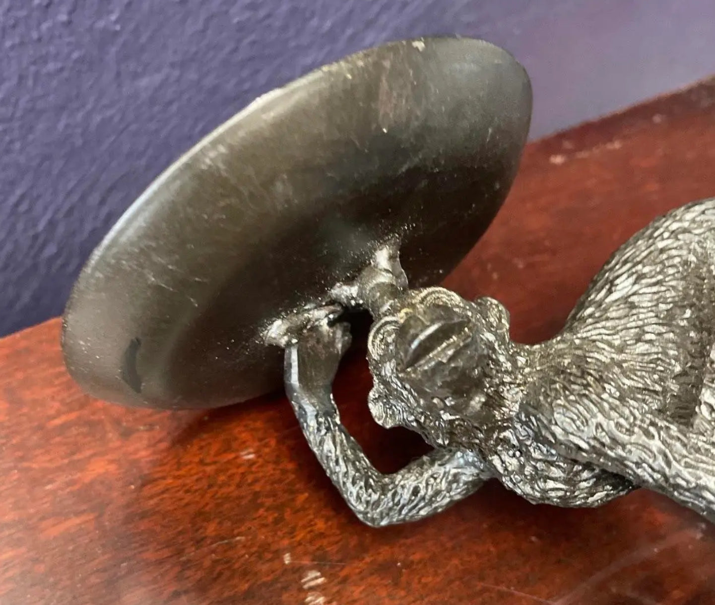 Vintage Cast Iron Monkey Stand Ashtray/Card Tray Trinket Dish