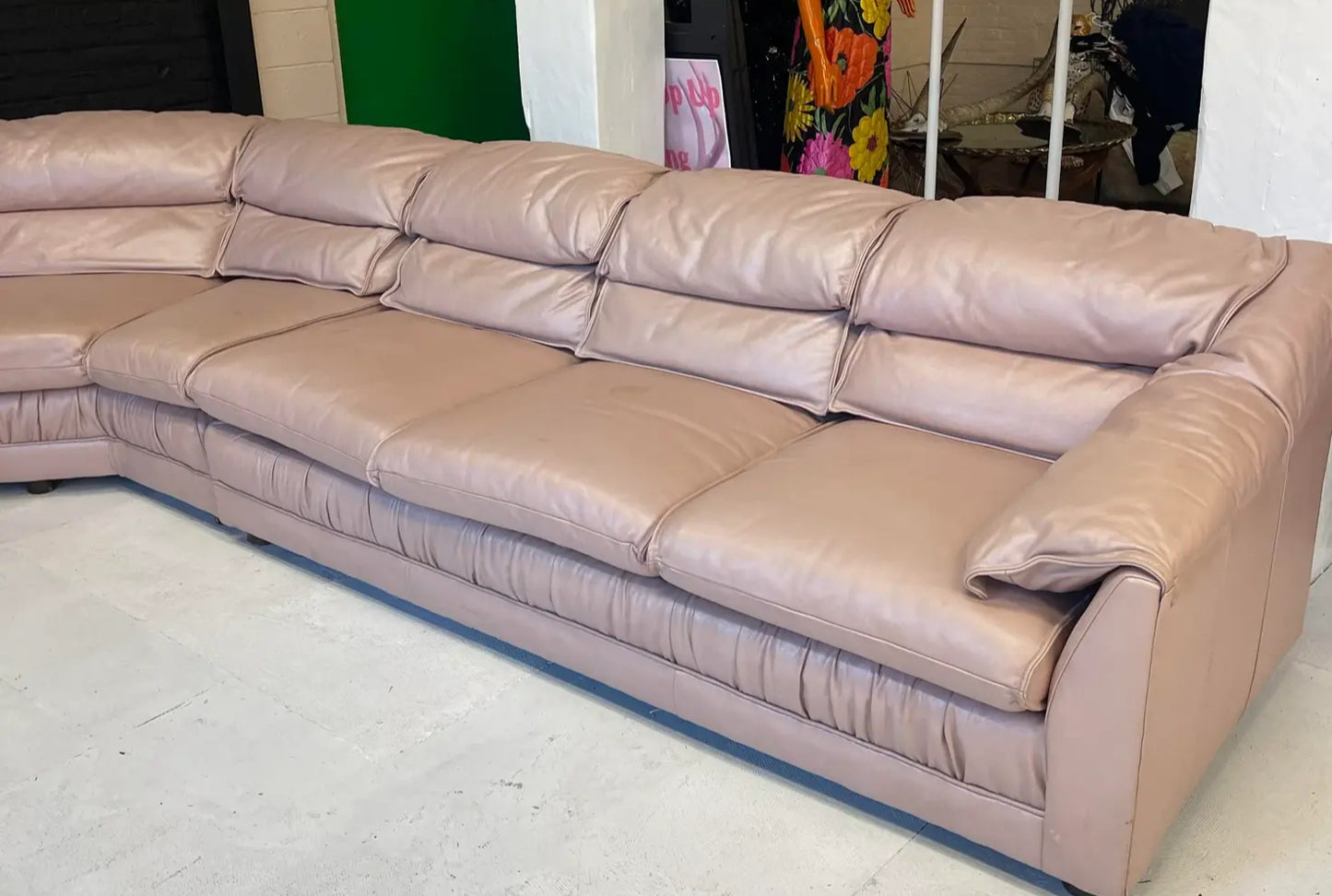 1980s Vintage Large Light Mauve Leather Sectional