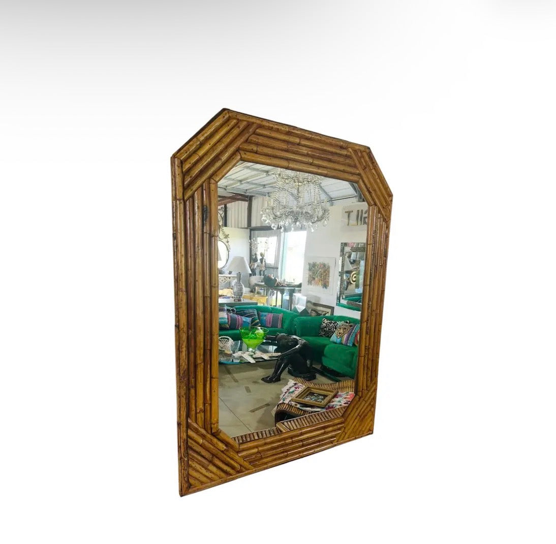 Vintage Coastal Split Rattan Vanity and Mirror, 2 Pieces