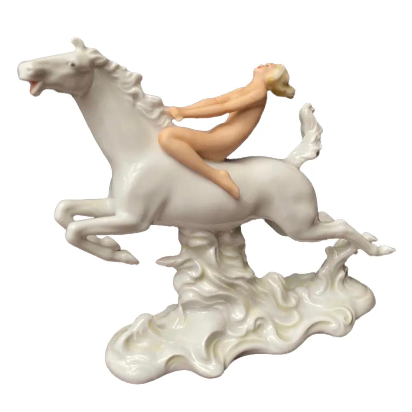 1940s Schaubach-Kunst Ceramic Statue of a Nude on Horseback