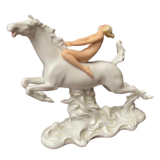 1940s Schaubach-Kunst Ceramic Statue of a Nude on Horseback