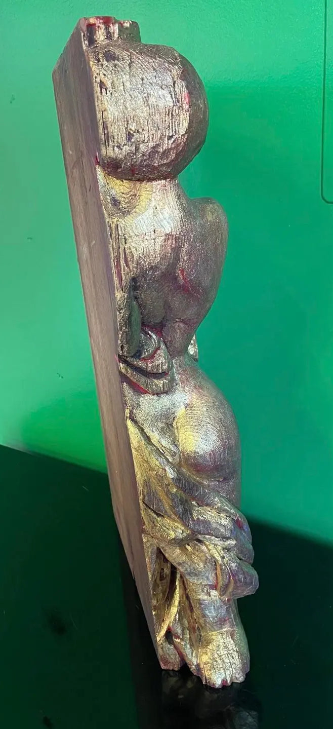1970s A Carved Wooden Sculpture of a Woman With Gilt Surface