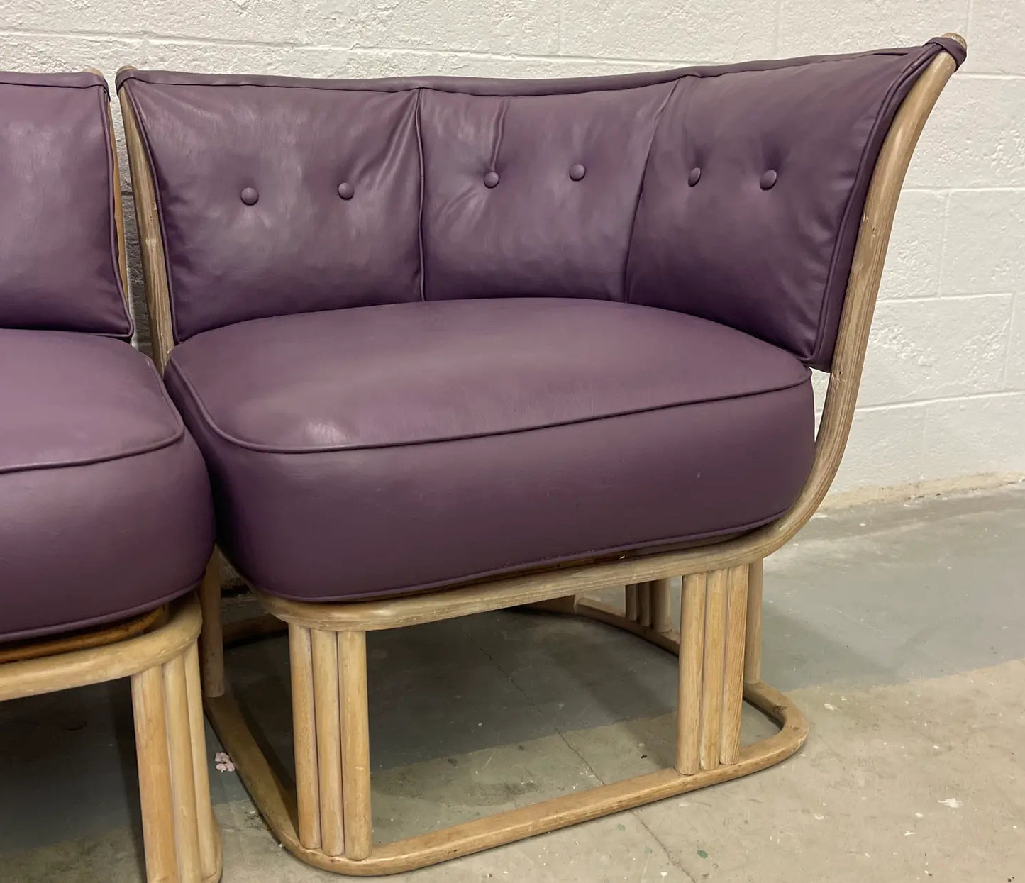 Mid 20th Century Vintage Purple Leather & Teak 3 Piece Sectional Sofa