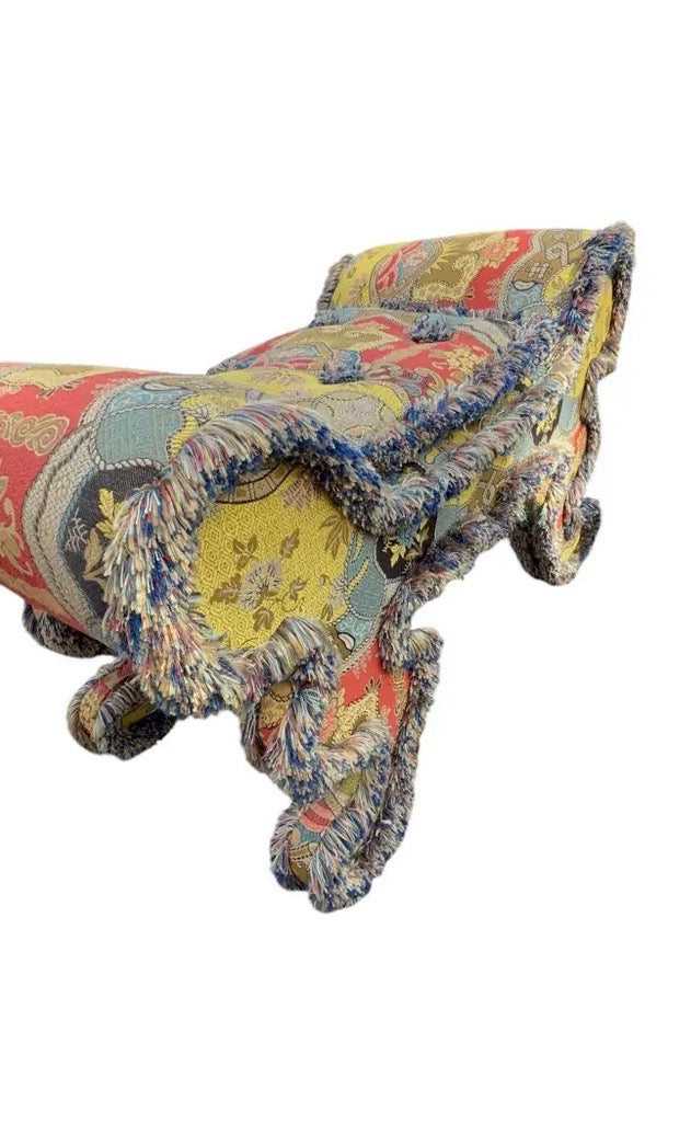 1980s Upholstered Tapestry Stool with Fringe