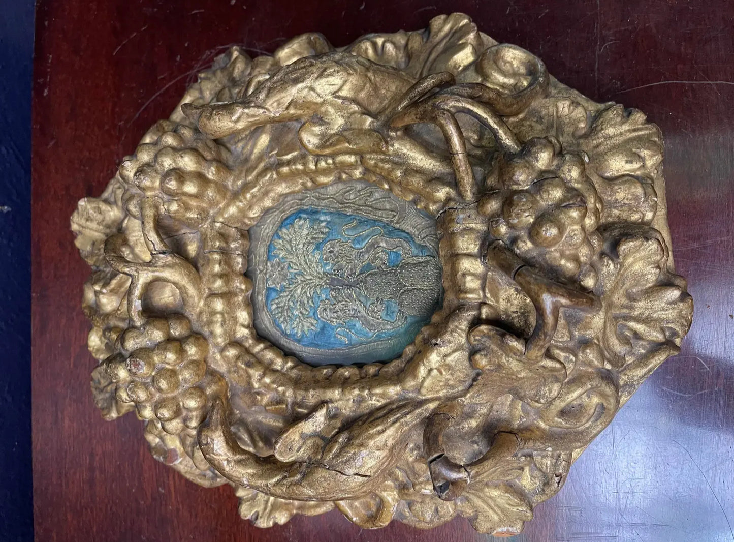 Antique 18th Century Gilt Carved Frame and Needlework