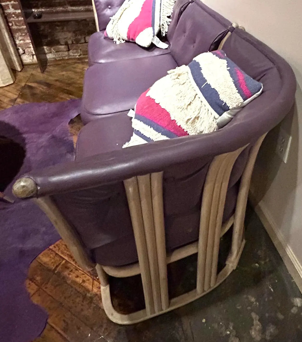 Mid 20th Century Vintage Purple Leather & Teak 3 Piece Sectional Sofa