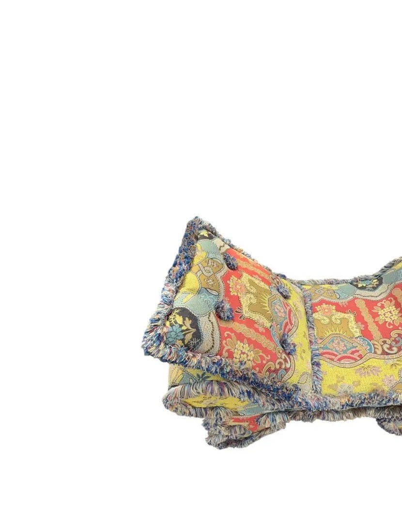 1980s Upholstered Tapestry Stool with Fringe