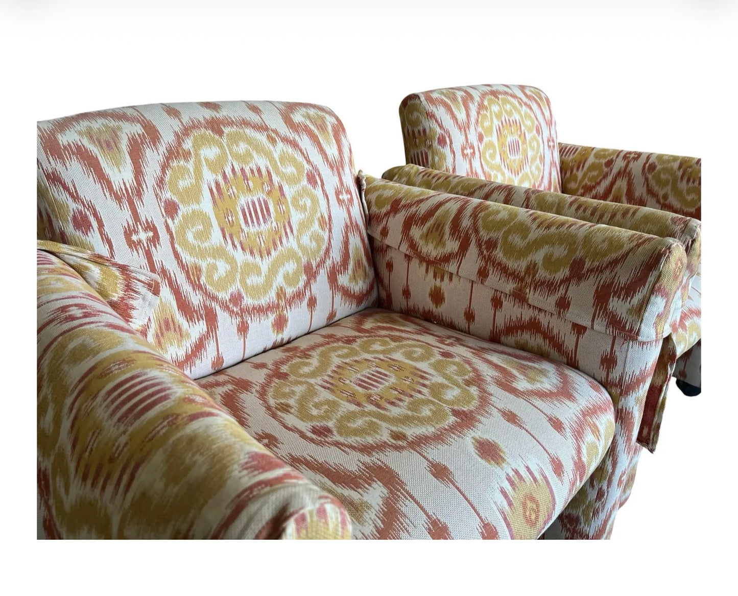 Vintage Pair of Upholstered Ikat Armchairs