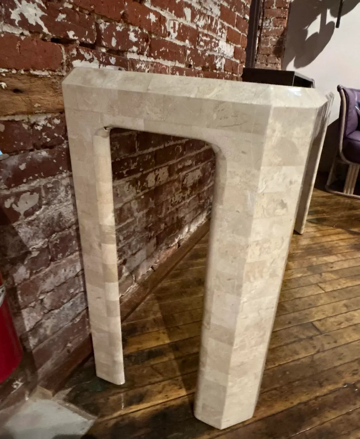 Tessellated Stone Tile Faceteed Console Sofa Table With Brass Inlay Border