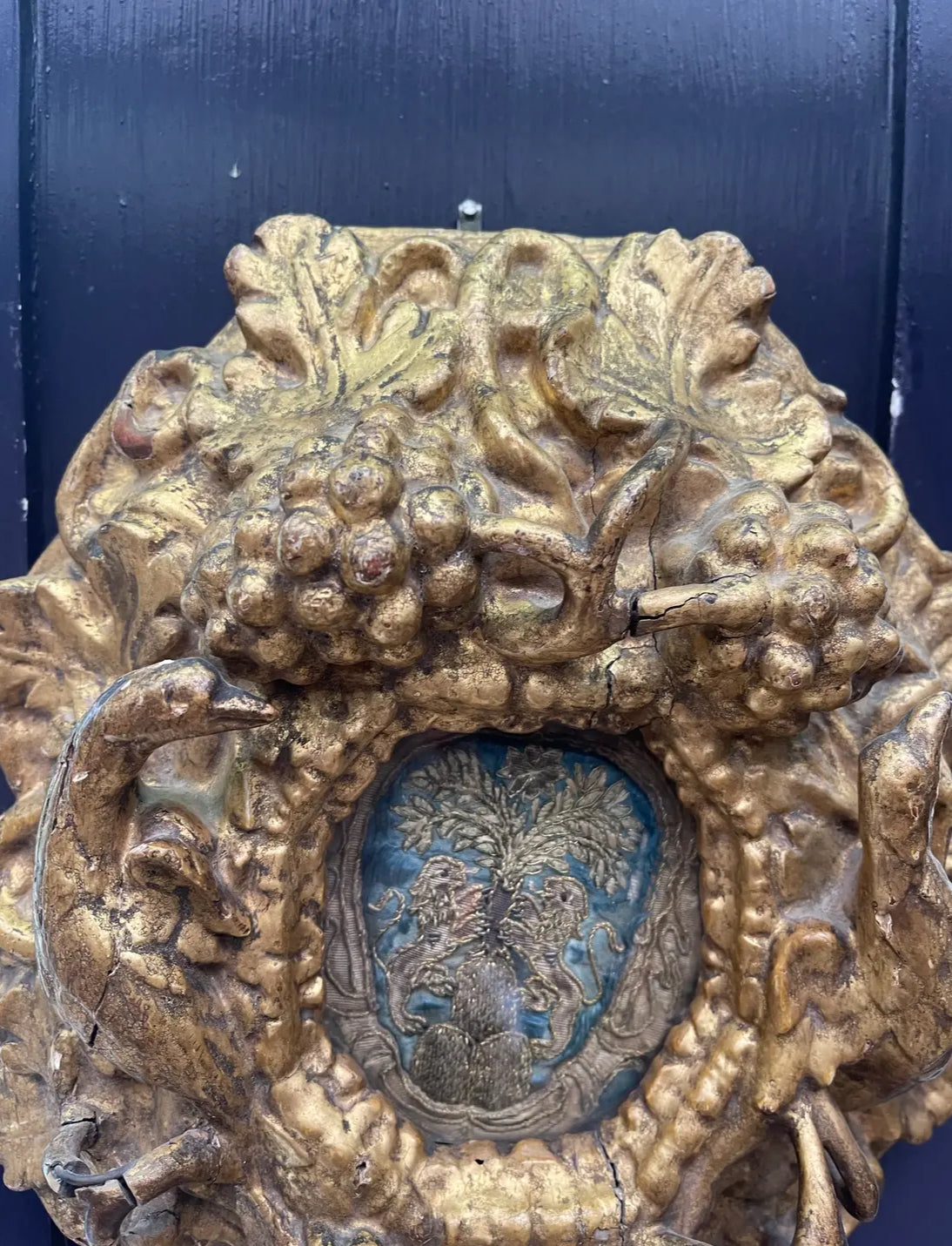 Antique 18th Century Gilt Carved Frame and Needlework