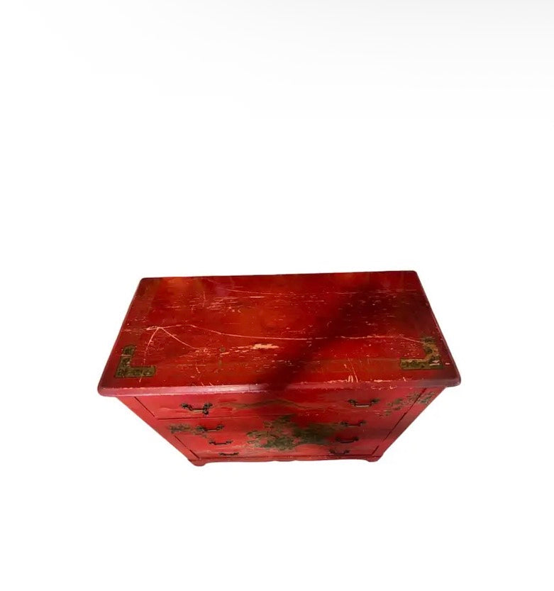 Red Antique Chinoiserie Chest of Drawers