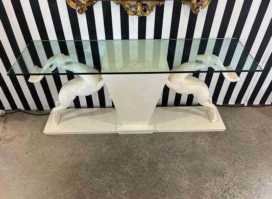 1980s Hollywood Regency Jumping Gazelle Console Table