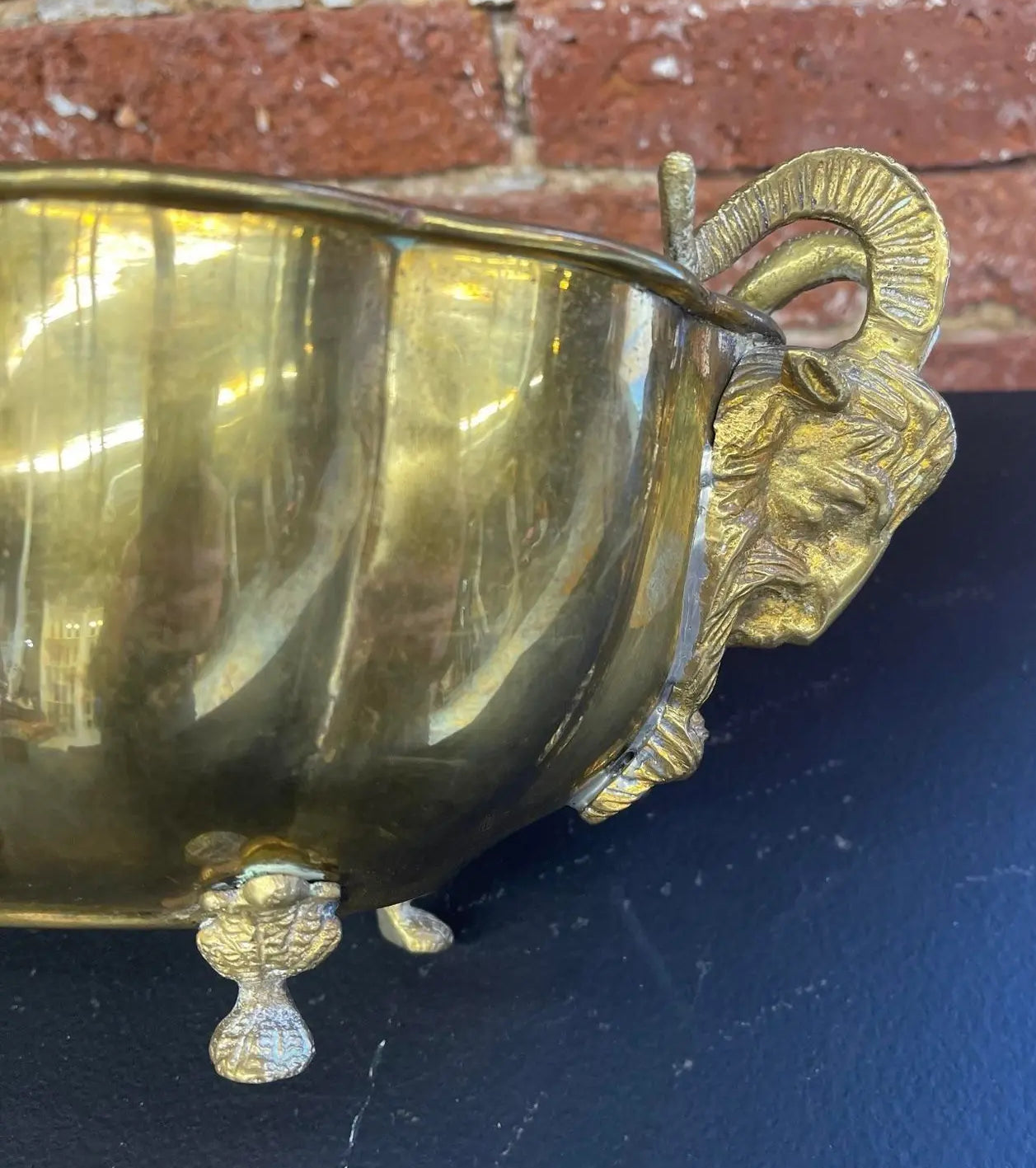 Vintage Brass Bowl With Rams Heads