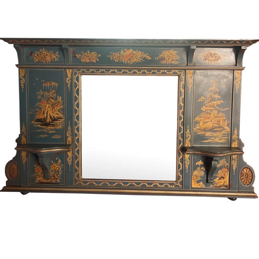 1970s Vintage Chinoiserie Overmantel Mirror With Two Shelves