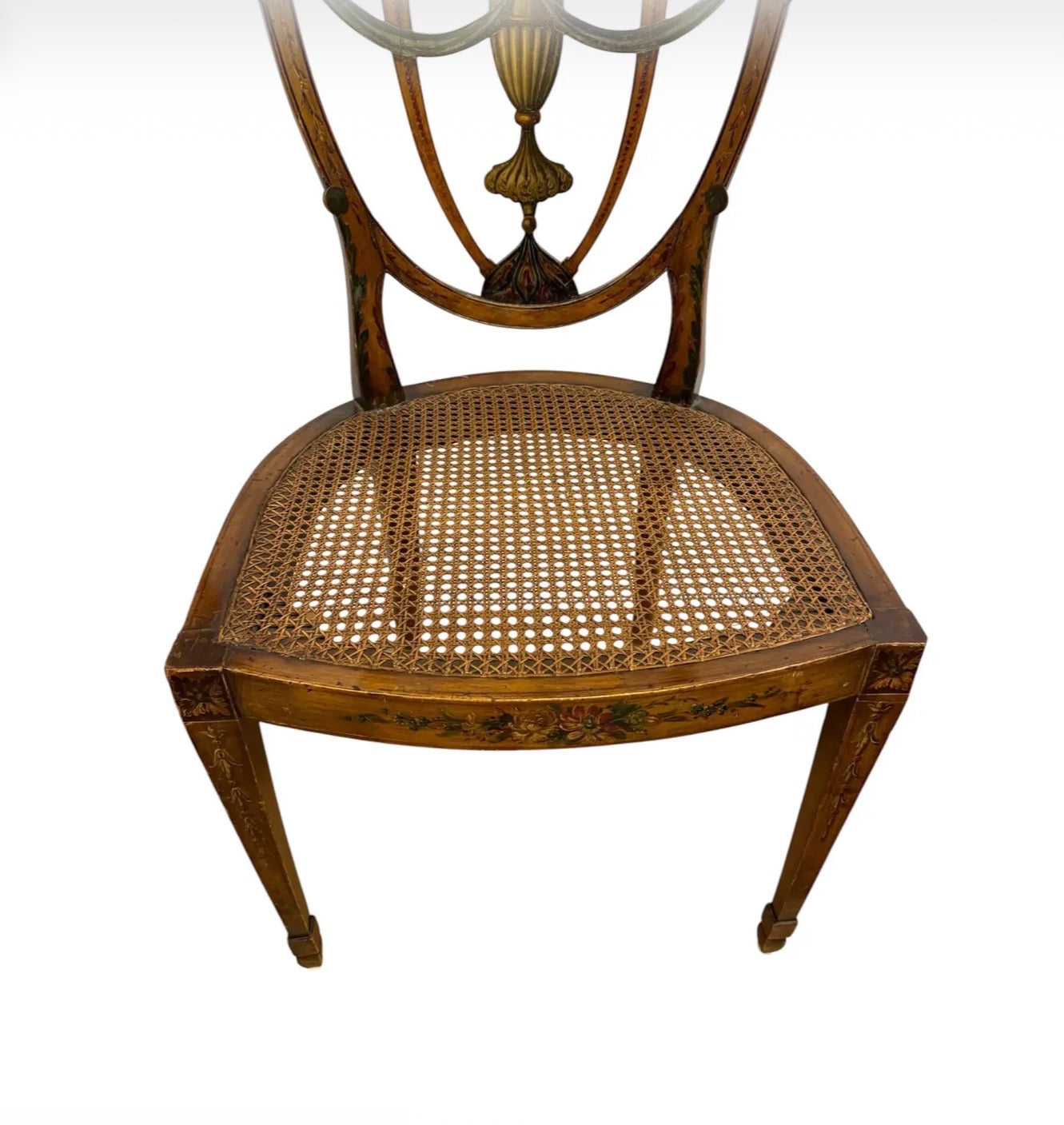 Pair of Antique 19th Century English Federal Hepplewhite Caned Side Chairs