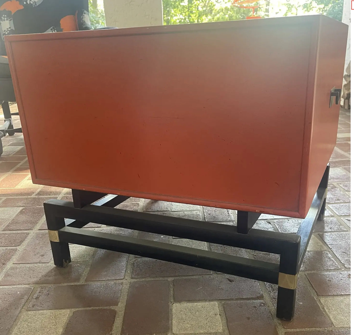 1960s Mid Century Asian Inspired Orange Bedside Table by j.b. Van Sciver Co